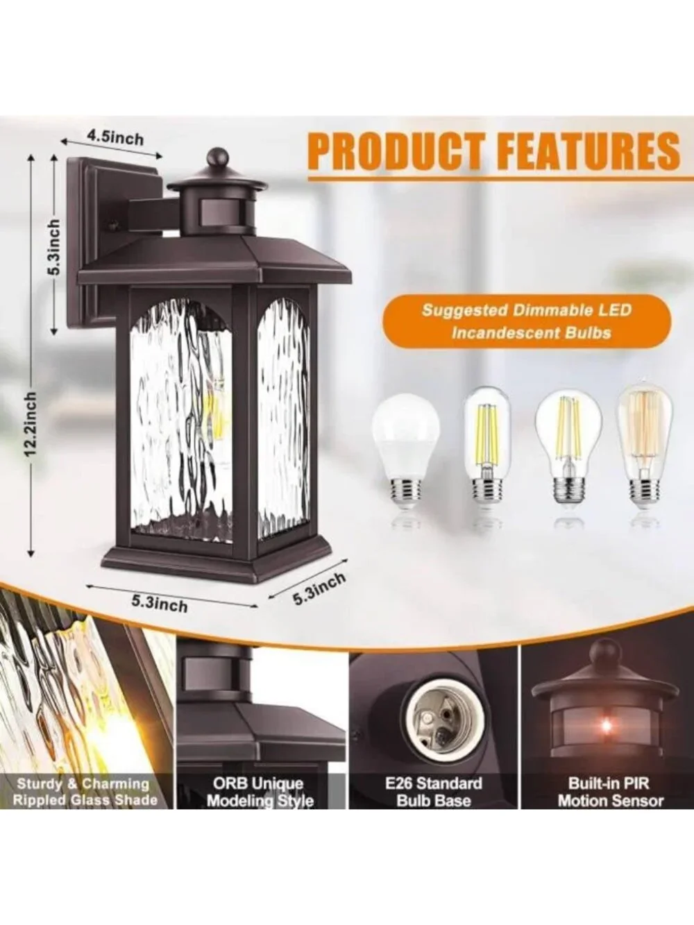 2 Pack Motion Sensor Outdoor Wall Lights - Oil Rubbed Bronze, Weatherproof